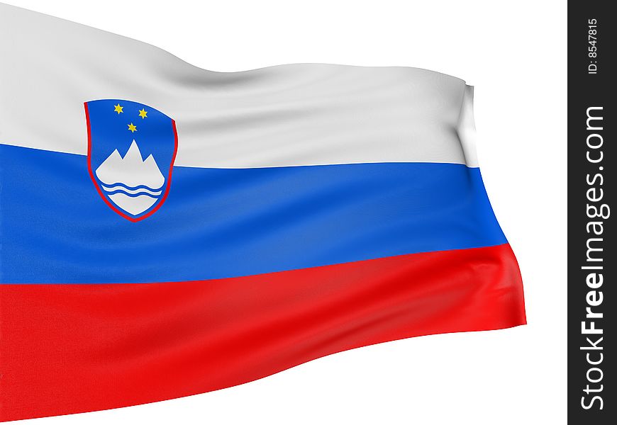 3D Slovene flag with fabric surface texture. White background.