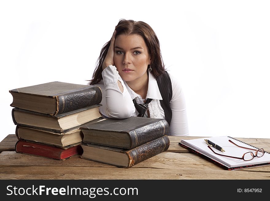 Isolated young business woman over white background