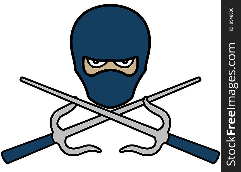 A ninja illustration with a pair of kitana blades.