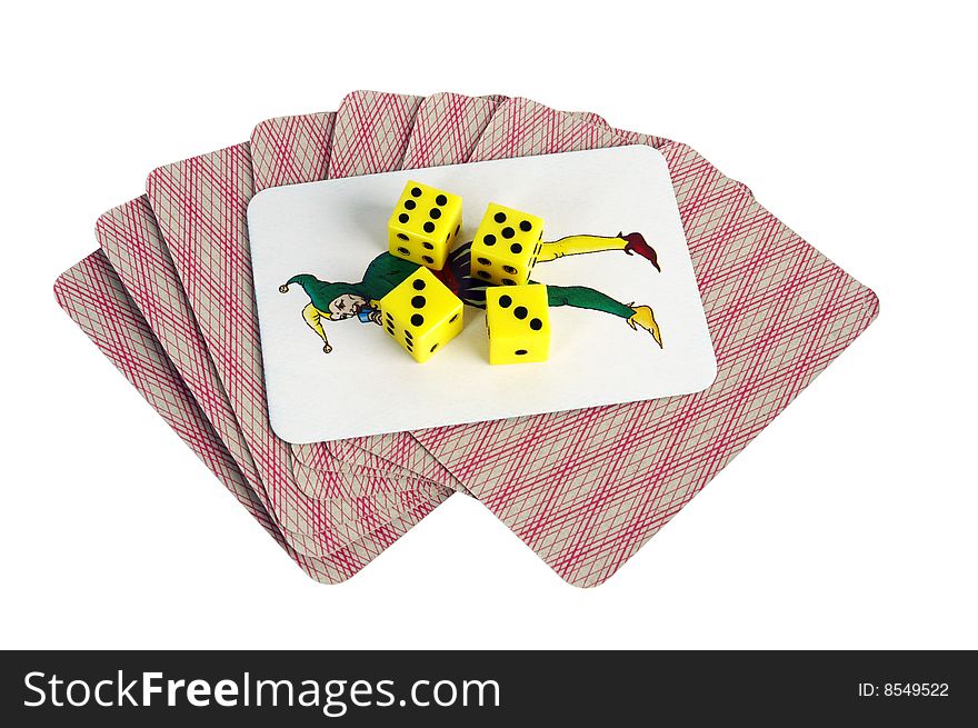 Cards and joker on the white  background