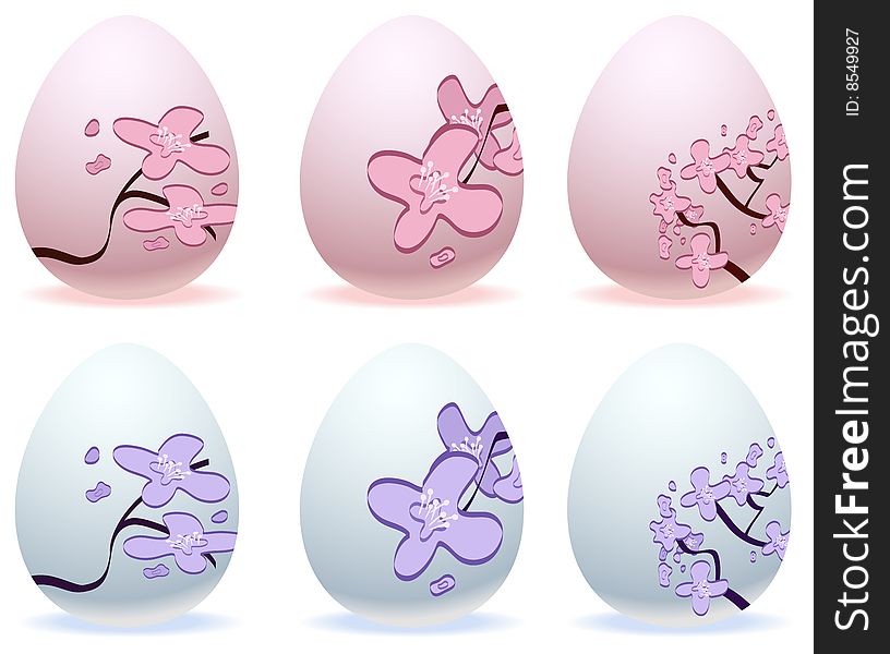 These are a variety of Cherry Blossom and Plum Blossom designs on Easter Eggs. These are a variety of Cherry Blossom and Plum Blossom designs on Easter Eggs