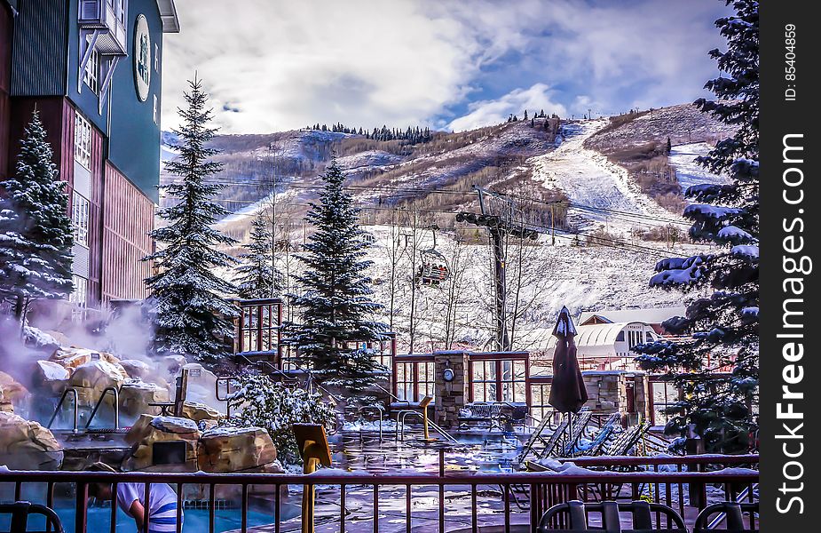 Snow covered resort