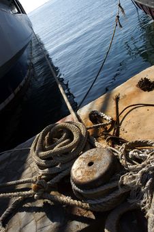 Boat Mooring And Rope Royalty Free Stock Photo