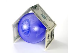 Globe Of Earth Inside House Made By Dollars Stock Images Globe Of Earth Inside House Made By Dollars Stock Images