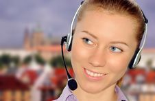 Woman Wearing Headset In Office;could Be Reception Stock Photography Woman Wearing Headset In Office;could Be Reception Stock Photography