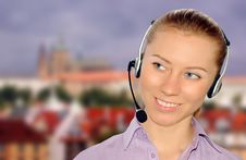 Woman Wearing Headset In Office;could Be Reception Royalty Free Stock Photos Woman Wearing Headset In Office;could Be Reception Royalty Free Stock Photos