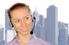 Woman Wearing Headset In Office;could Be Reception Royalty Free Stock Photography Woman Wearing Headset In Office;could Be Reception Royalty Free Stock Photography