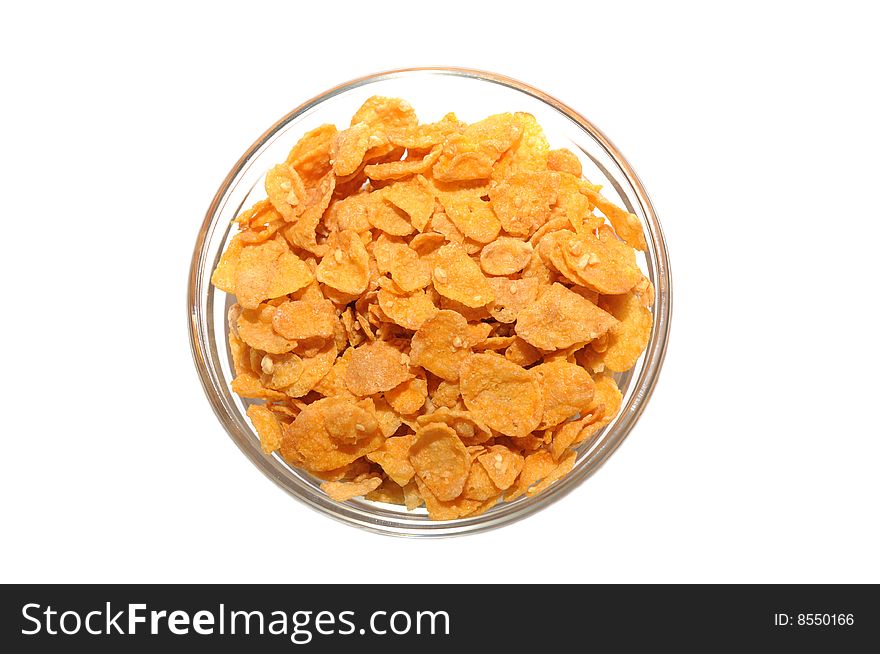 Transparent bowl with corn flakes