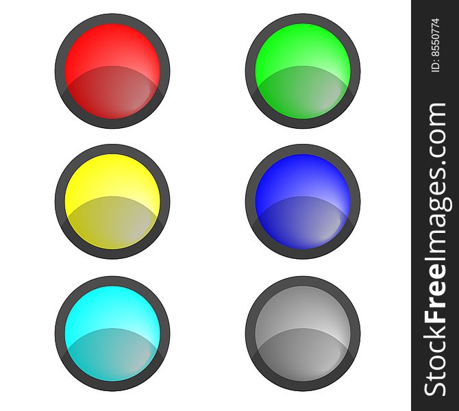 Six multi-coloured buttons. A vector. Without mesh.
