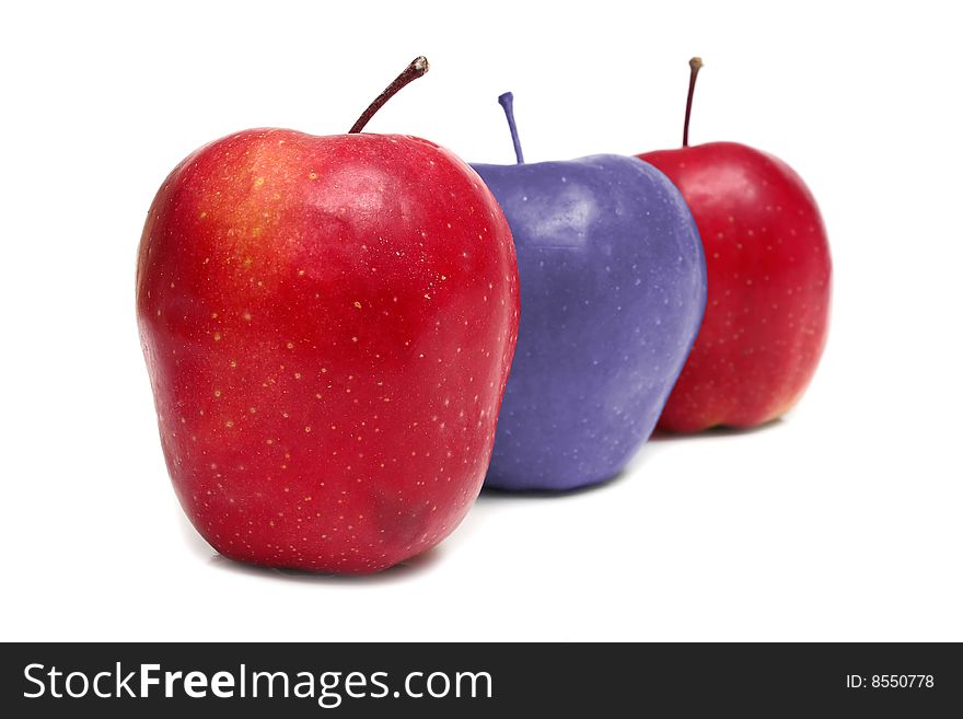 Blue and red apples isolated on white background. Blue and red apples isolated on white background
