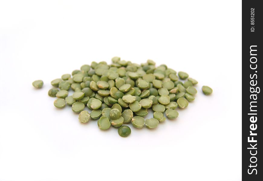 Small green split peas isolated on white background