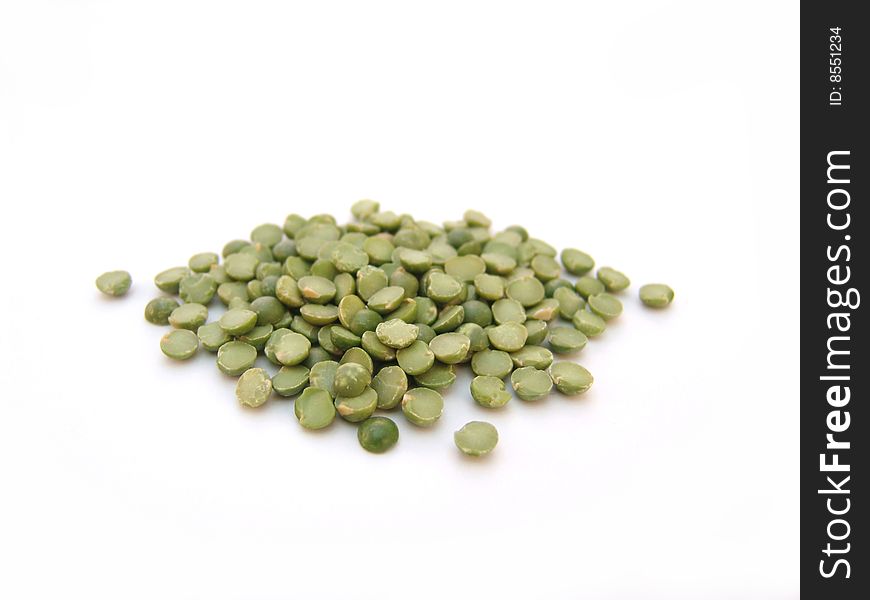 Small green split peas isolated on white background