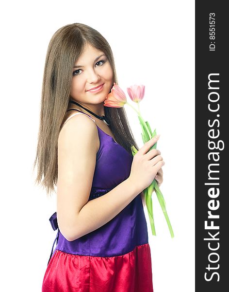 Pretty Girl With Tulips