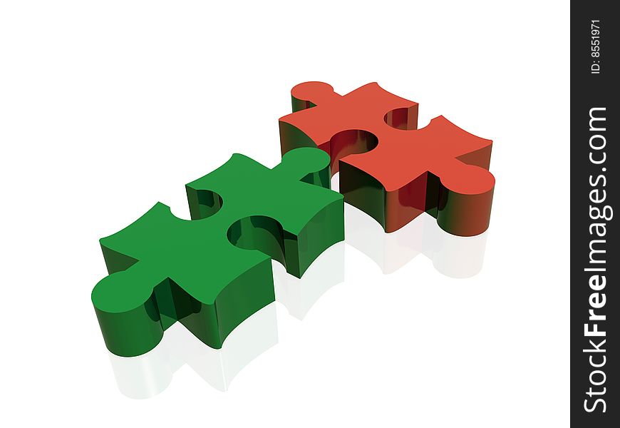 2 puzzles - red and green, lying.