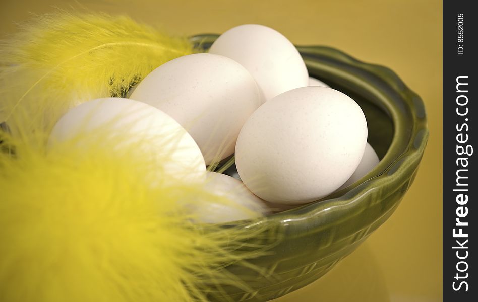 Close up of a bowl of eggs