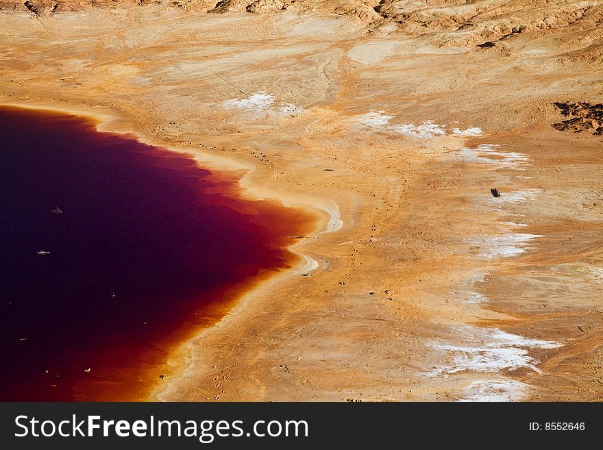 Colorful lake shore in a desert