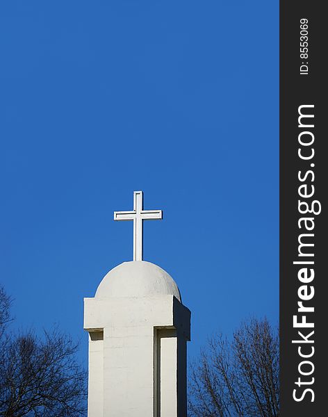 White Christian Cross On Church
