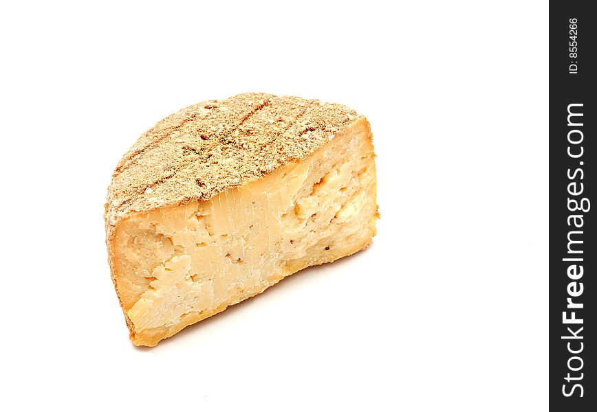 Typical italian cheese against a white background.