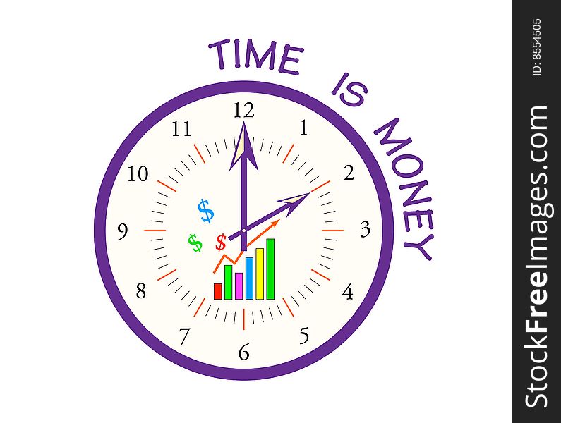 Vector illustration of time is money aphorism. Vector illustration of time is money aphorism