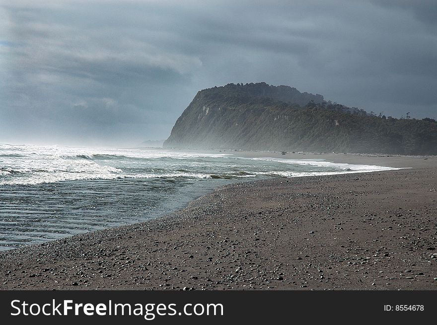 Stormy sea along coastline of New Zealand's South Island. Stormy sea along coastline of New Zealand's South Island