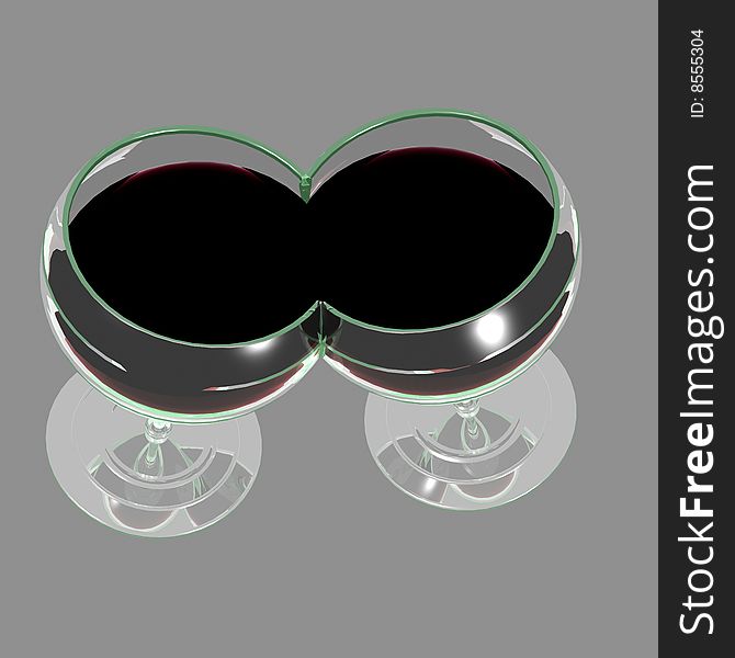 Two goblets on gray background. 3D image.