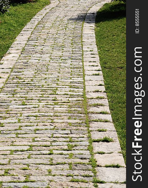 Garden stone path with grass. Garden stone path with grass