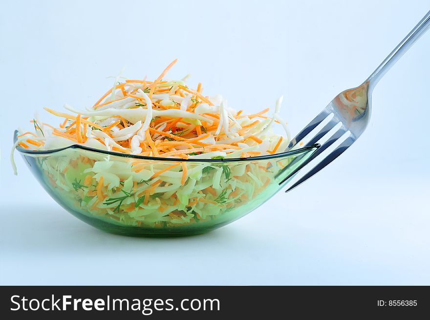 Carrot and celery salad in bowl. close up