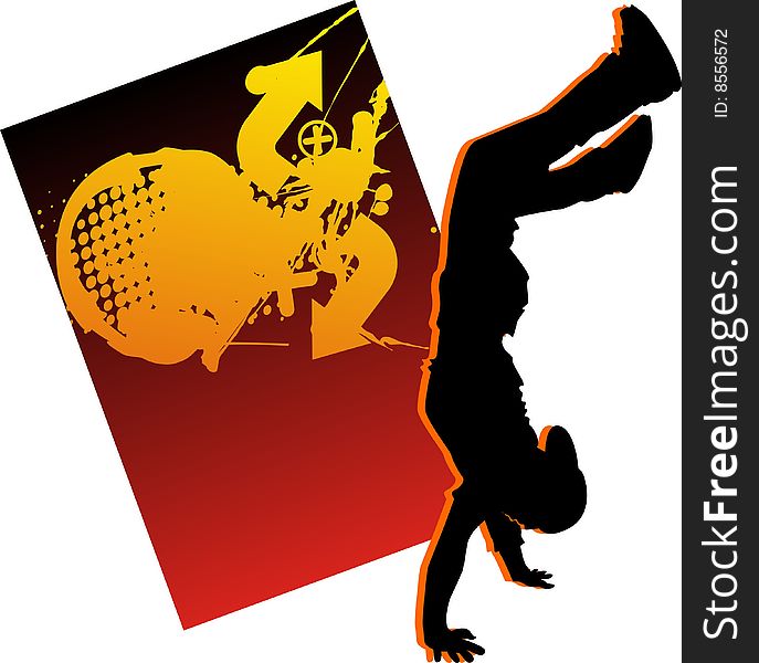 Silhouette dancing teenager on abstract background. Silhouette dancing teenager on abstract background