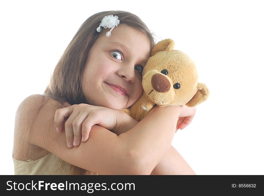 The portrait of little cute girl with teddy bear. The portrait of little cute girl with teddy bear