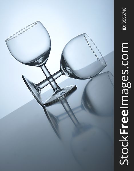 Two empty wineglass on table, close up. Two empty wineglass on table, close up