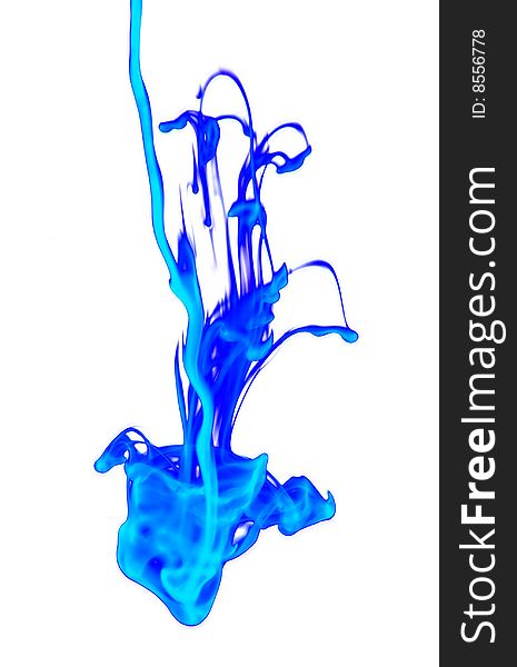Abstract shapes of blue paint flowing in water. Abstract shapes of blue paint flowing in water