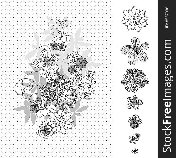Design with black flowers drawing. Design with black flowers drawing