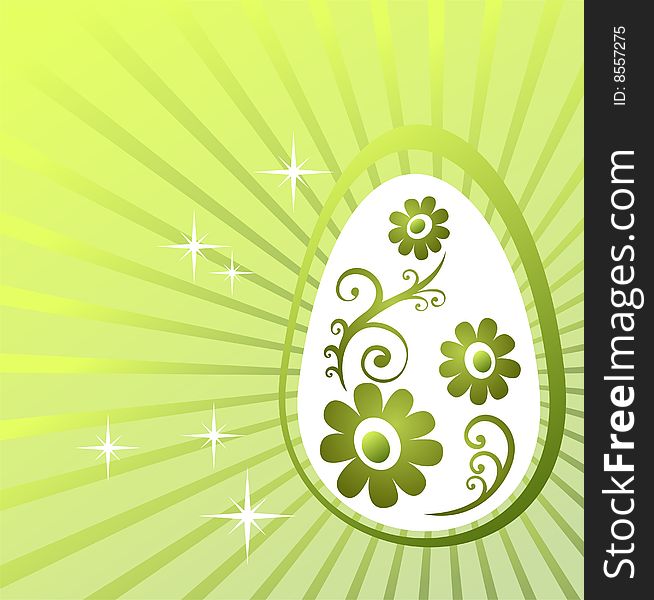 Easter egg with flowers on a green striped background. Easter egg with flowers on a green striped background.