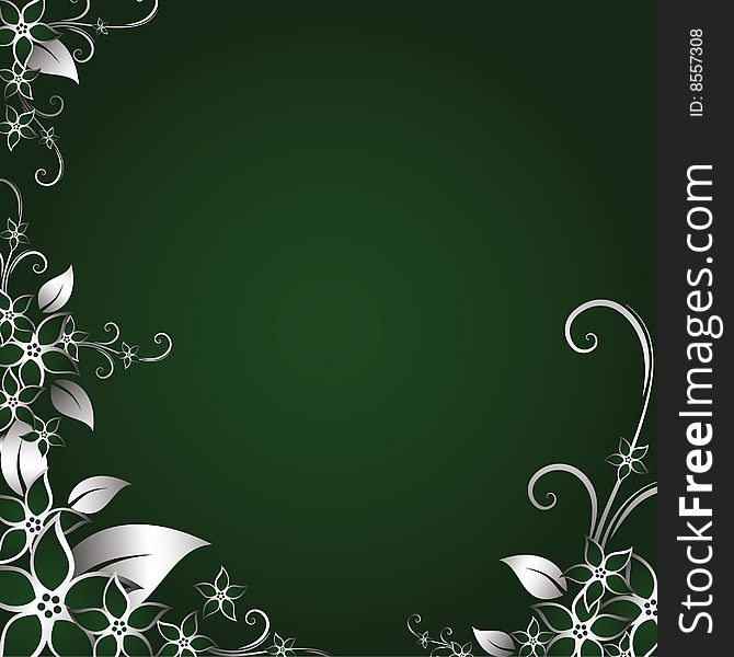 Silver floral and green background. Silver floral and green background