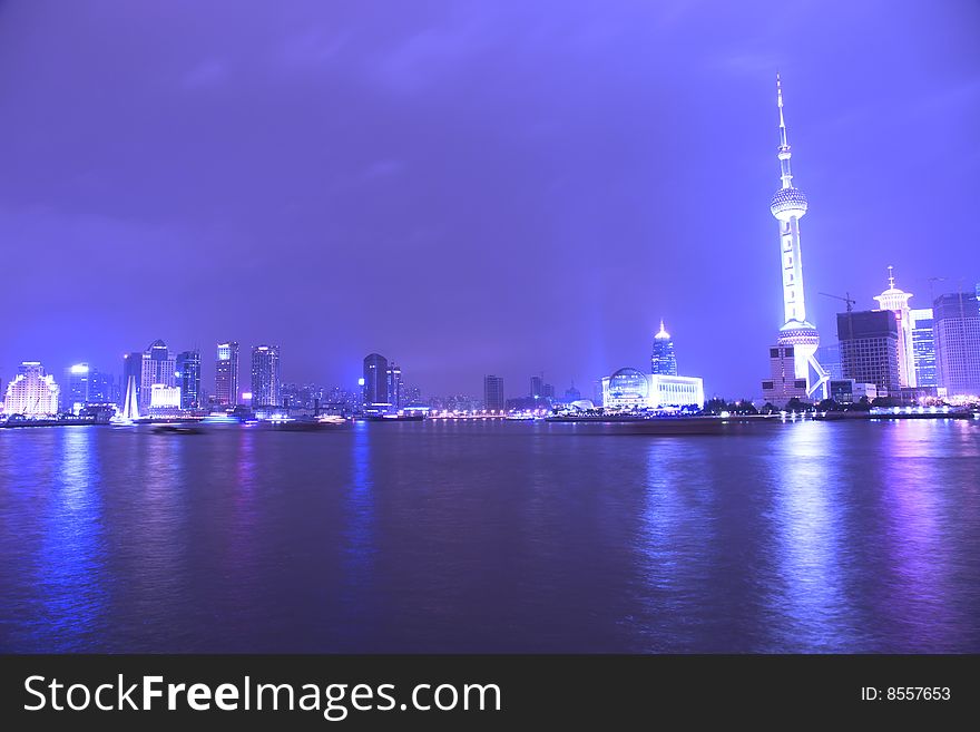 Economic Center of China - Night View of Shanghai with Pearl Tower. Economic Center of China - Night View of Shanghai with Pearl Tower