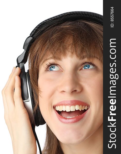 Young smiling woman with headphones. Young smiling woman with headphones