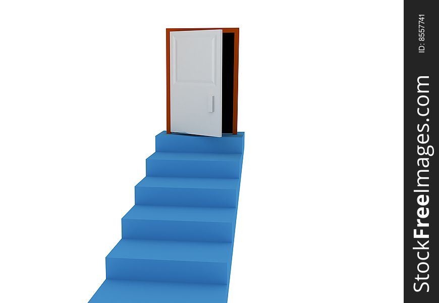 3d render of stairways, which leads to doors. 3d render of stairways, which leads to doors