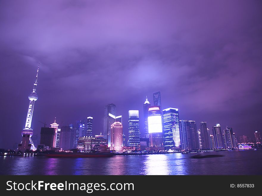 Economic Center of China - Night View of Shanghai with Pearl Tower. Economic Center of China - Night View of Shanghai with Pearl Tower