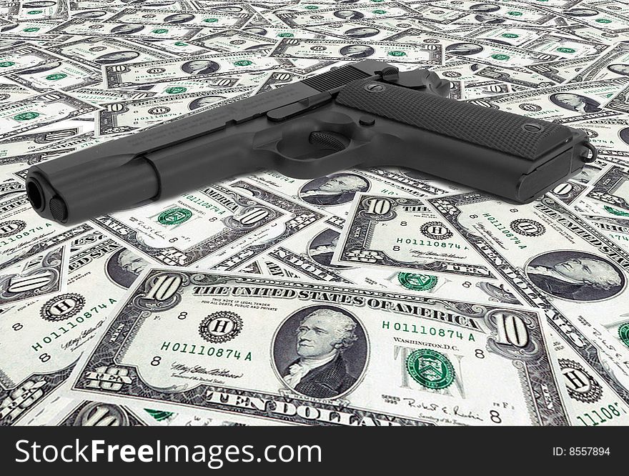 US Dollars With Gun