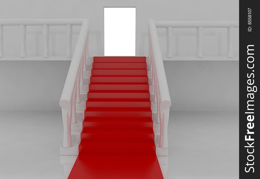 3d render of staircase and red carpet.