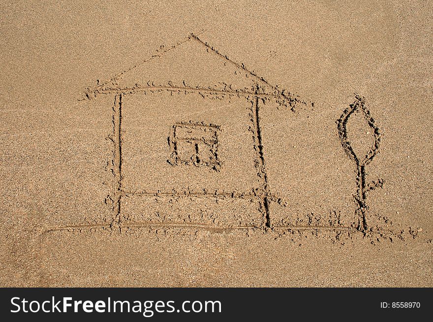 Image of small house on the sand. Image of small house on the sand