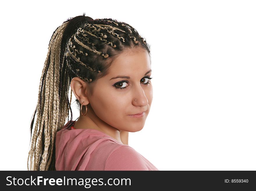 The nice girl with an ethnic dreadlocks hairdress