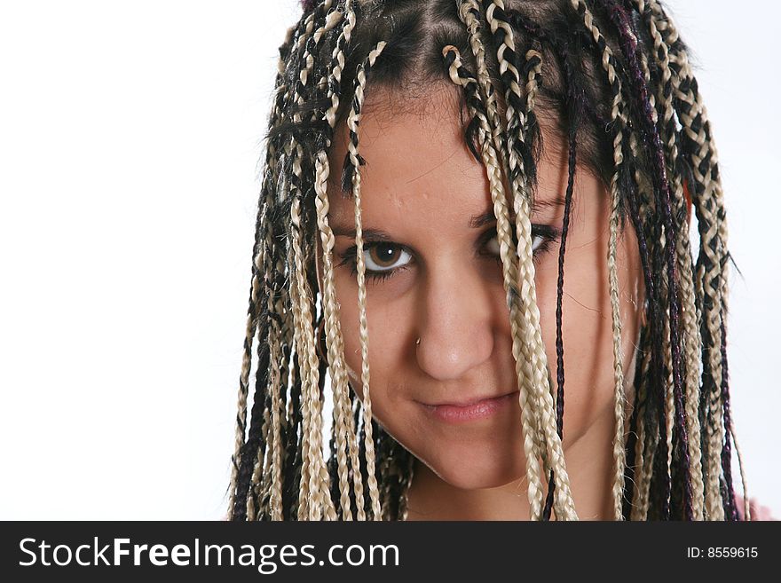 The nice girl with an ethnic dreadlocks hairdress