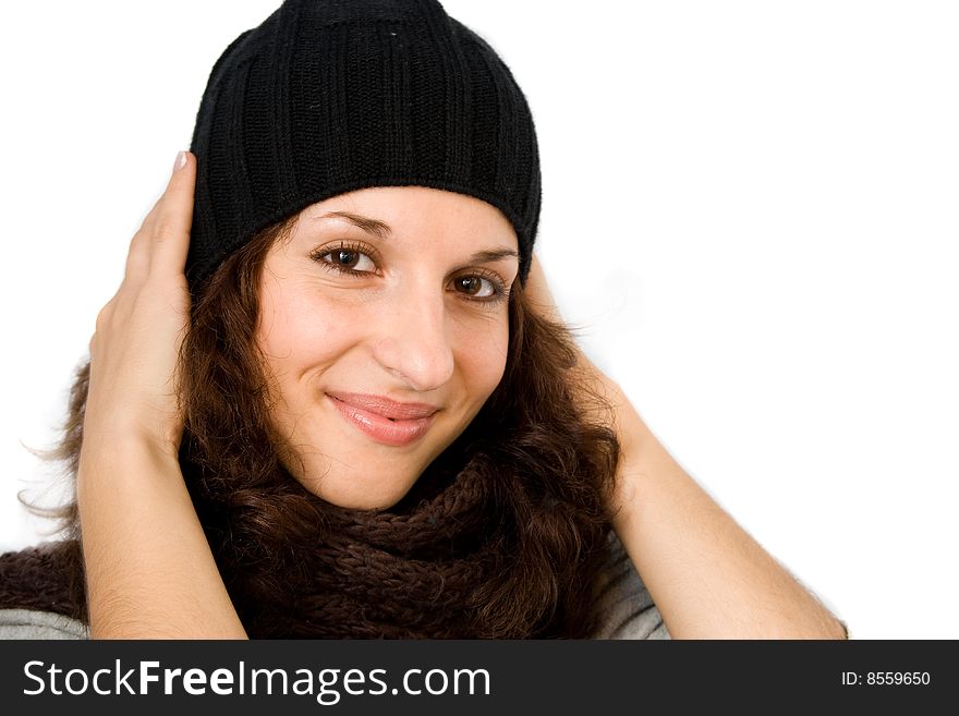 Cute girl in winter hat isolated