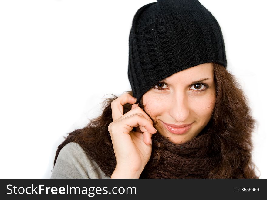 Cute girl in winter hat isolated