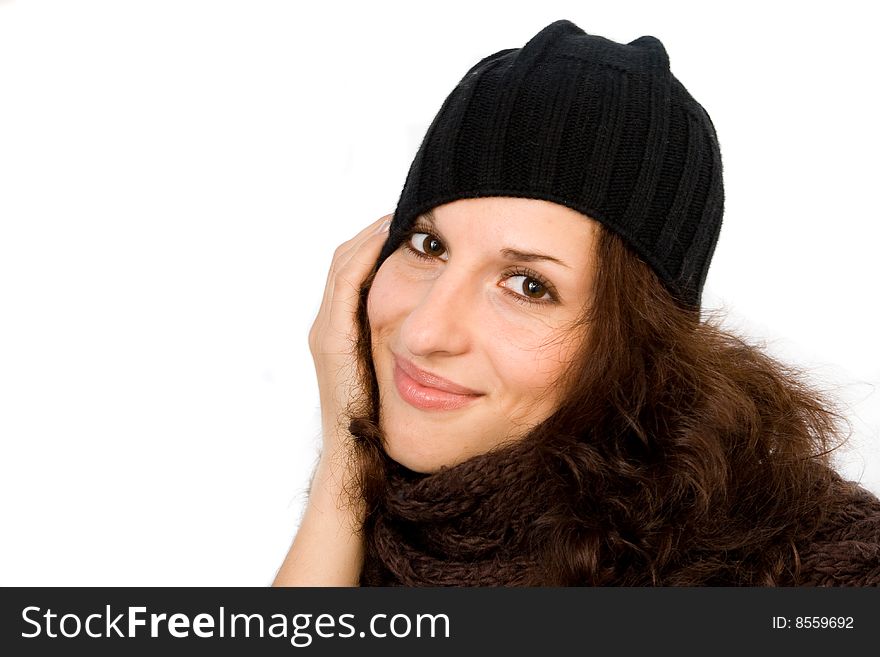 Cute girl in winter hat isolated