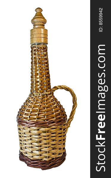 The wine bottle wreathed by straws