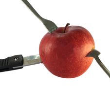 Red Apple With Knife, Spoon And Fork Stock Photography Red Apple With Knife, Spoon And Fork Stock Photography