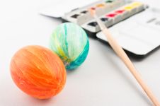 Easter Egg With Brush And Palette Stock Photo