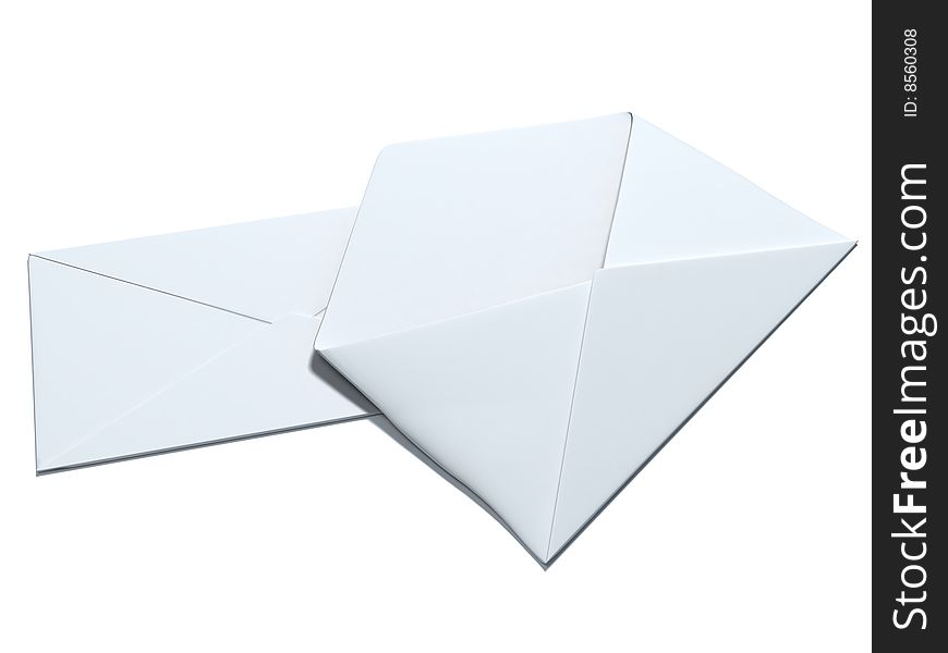 Two white envelopes, one is opened. Two white envelopes, one is opened